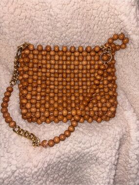 Vintage Jana Japan Wooden Beaded Shoulder Bag Boho Retro Purse